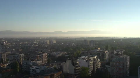 Pan over city in sunrise Sofia Bulgary Video stock 52952819