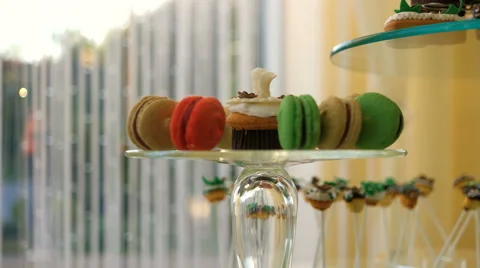 Pan over colorful macaroons in a box Stock Footage 67644537