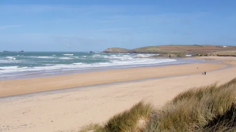 Pan over Constantine Bay, Cornwall, UK Video stock 37162543