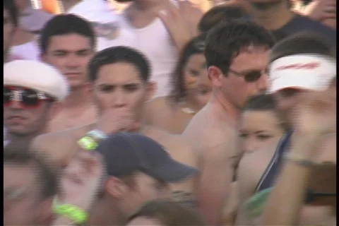 Pan Over Crowded Beach Party Miami Spring Break Florida Daytona College  Stock Footage 344268