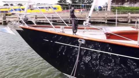   Pan over deck of the classic sailboat. Stock Footage 85269001