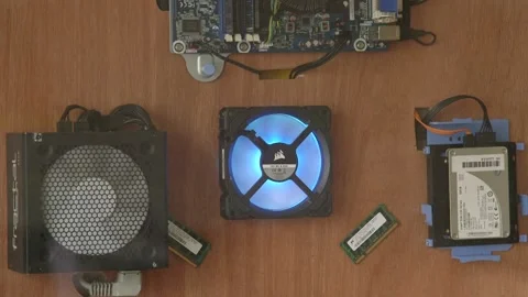 Pan over deconstructed computer Stock Footage 164379500
