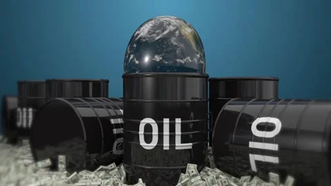 Pan over a grid of rotating black oil or oil barrels. A loopable 3D animation of 스톡 동영상 334030876