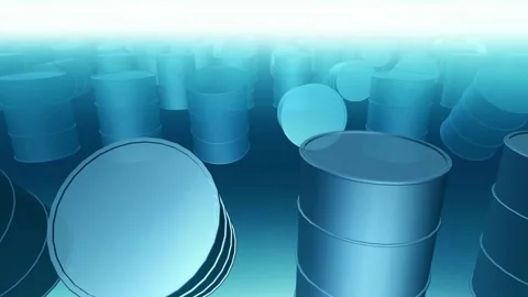 Pan over a grid of rotating black oil or oil barrels. A loopable 3D petrol 動画素材 334030937
