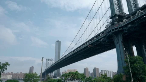 Pan over Manhattan bridge in New York City Stock Footage 116883075