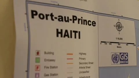 Pan over map of Port-au-Prince Haiti Stock Footage 21580004