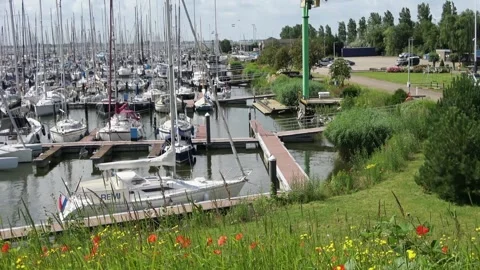 Pan over the marina in Hellevoetsluis Video stock 291797155