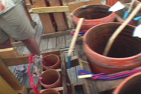 Pan Over Mortars &amp; Launch Tubes for a Fireworks Display Mortar Stock Footage 147473