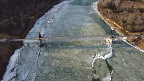 Pan Up Over North Saskatchewan River Facing Terwillegar Footbridge Stock Footage 151882691