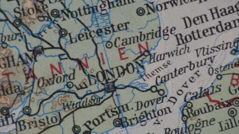 Pan over old map from atlantic ocean to london Stock Footage 123962519
