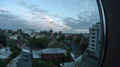 Pan Over The Old Part Of Bucharest At Sun Set, Old District, Fish Eye  Stock Footage 65569207