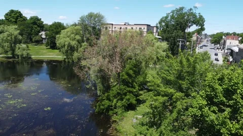 Pan over a quiet river in a park 4K Stock Footage 200145024