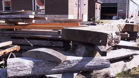 Pan over shipyard in Workum Stock Footage 85022292