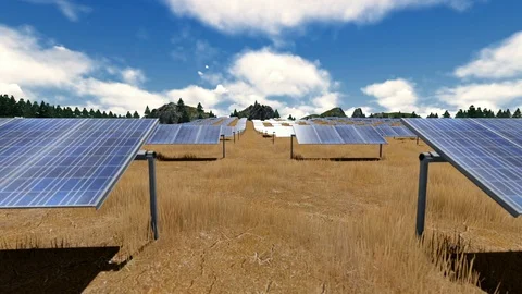 Pan over solar panel field Stock Footage 89205738