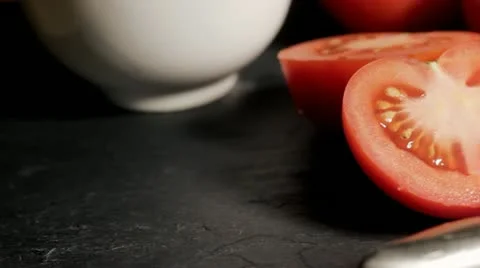 Pan over tomatoes in kitchen Видео 14845780