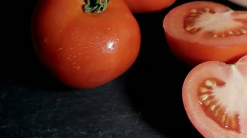 Pan over tomatoes in kitchen Vídeo Stock 14848732