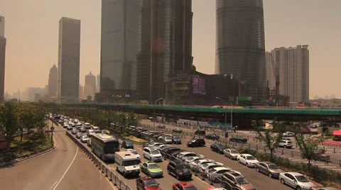 Pan over trafic in Pudong Stock Footage 39393422