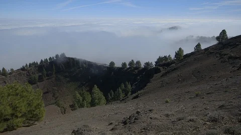 Pan over valley above the clouds in Gran Canaria Stock Footage 86429803