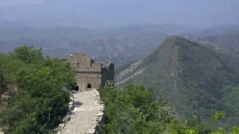 Pan over to the winding path of Great Wall Stock Footage 83927496