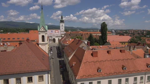 Pan overhead view of Zagreb old town Stock Footage 40102945