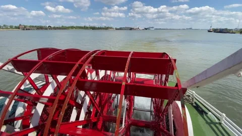 Pan of Paddlewheel on Sternwheeler Stock Footage 163243993