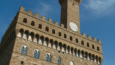 Pan up - Palazzo Vecchio, Piazza della Signoria, Florence Italy Stock Footage 74813217