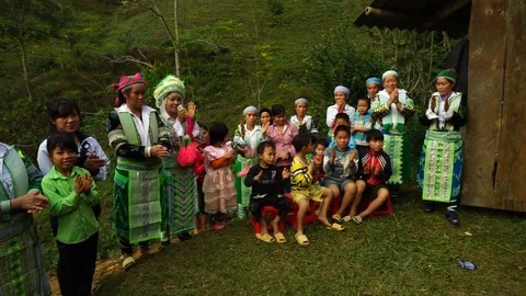The pan-pipe dance of Hmong, Vietnam Stock Footage