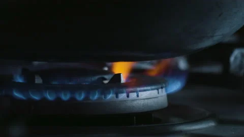 Pan Placed On Gas Stove Stock Footage 142912649