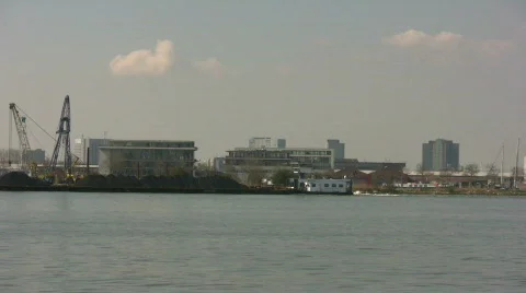 Pan of the port of Amsterdam Stock Footage 123430