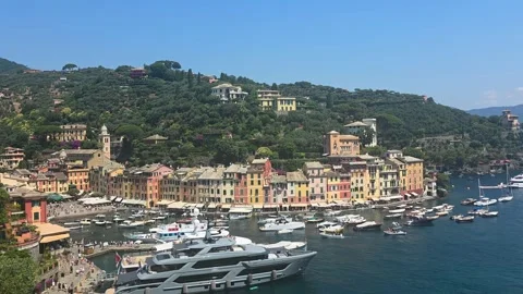 Pan of Portofino harbor Stock Footage 345370767