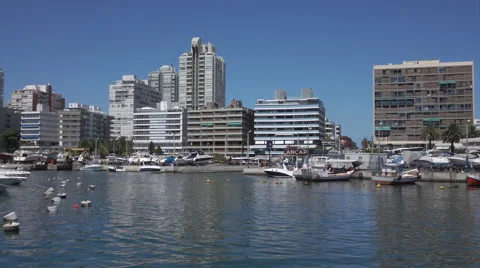 Pan of Punta Del Este port and skyline, Uruguay Video stock 63493190
