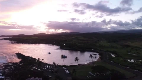 Pan Of Purple Sunset over Harbor Aerial 4k Drone Stock Footage 256684009