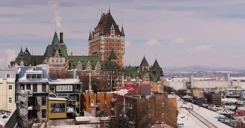 Pan of Quebec City and Saint Lawrence River during winter Stock-Footage 73783543