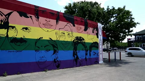 Pan of Rainbow Diversity Mural in Dallas Texas Stock Footage 51553075