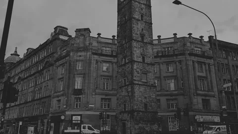 Pan up to reveal an old clock tower Stock Footage 171835613