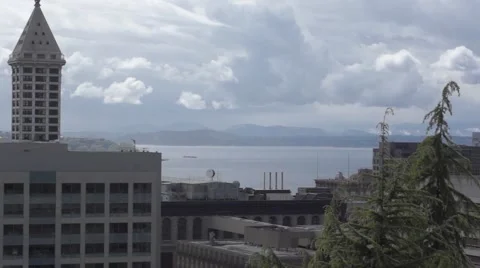 Pan to reveal the Smith Tower Stock Footage 49680066