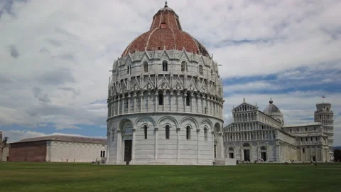 Pan right and a general view of the Campo dei Miracoli, Pisa, Italy Stock Footage 157941658