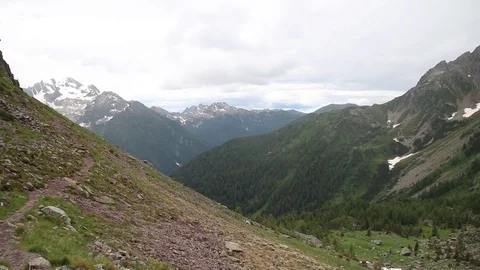 Pan right of beautiful Dolomite mountains in Italy Stock Footage 95617536