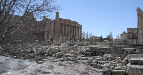 Pan Right between Bacchus and Jupiter Temples, Baalbek, Lebanon Stock Footage 118996707