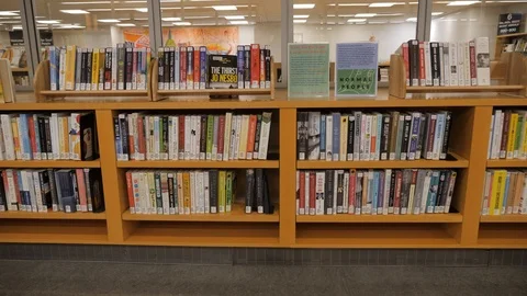 Pan Right Books In Library 库存影片 121164873