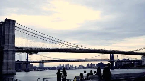 Pan Right of Brooklyn Bridge Manhattan Side New York City Day 4K Stock Footage 255405461