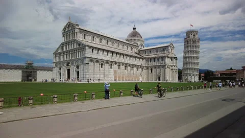 Pan right on the cathedral on the Campo dei Miracoli, Pisa, Italy Stock Footage 157940685