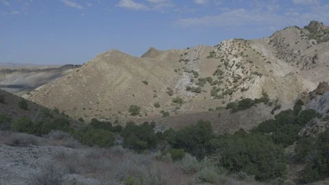 Pan Right Dinosaur Track Trails Landscape Stock Footage 121590693