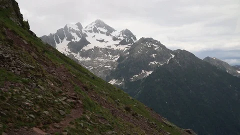 Pan right of dolomites mountain range in North Italy Stock Footage 95616163