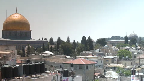 Pan Right From The Dome Of The Rock Over The Roof Tops Of Old City Jerusalem Video stock 238663762