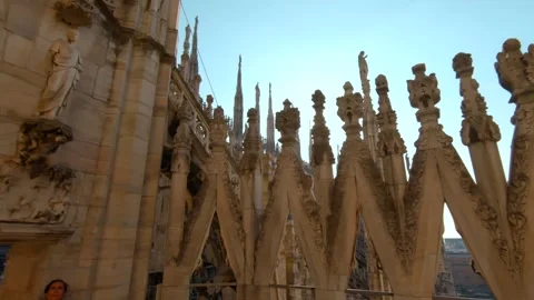 Pan Right Footage - Decorative structure of Roof Terrace, Milan Cathedral, Italy Stock Footage 144019106