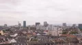 Pan Right Frankfurt Skyline Germany Establishing Shot Busy City Office Tower Day HD Footage