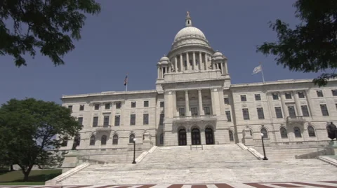 A pan right to the front of Rhode Island State House Stock Footage 44116448