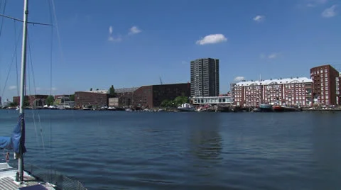 Pan right KNSM Island in the Eastern Docklands of Amsterdam Stock Footage 27176891