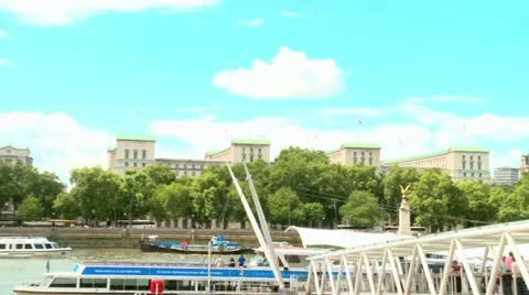 Pan right to left accross the Thames from London Bridge Stock Footage 10870505